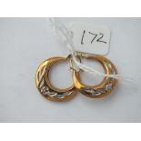 Pair 9ct two colour gold hoop earrings 1.1g