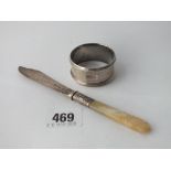 Butter knife with carved MOP handle – Sheff 1903, also a napkin ring
