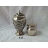 Cylindrical jar & cover (925 standard) & an Eastern embossed caddy & cover – 173gms