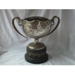 LARGE FAR EASTERN CHALLENGE CUP OF ART NOUVEAU DESIGH WITH TWO LOOP HANDLES - 13” over handles by