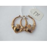 9ct hands & heart large hoop earrings 1.7g