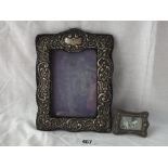 Edwardian photo frame with embossed borders – B’ham 1905 7” high and another - Chester 1912