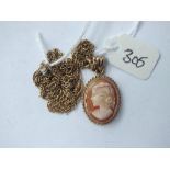 9ct cameo pendant on long 9ct chain