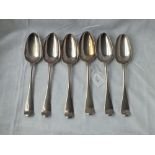 A good set of 6 mid-18th century table spoon with crested terminals 430gms