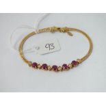 18ct gold flat link ruby & diamond bracelet 6.8g inc