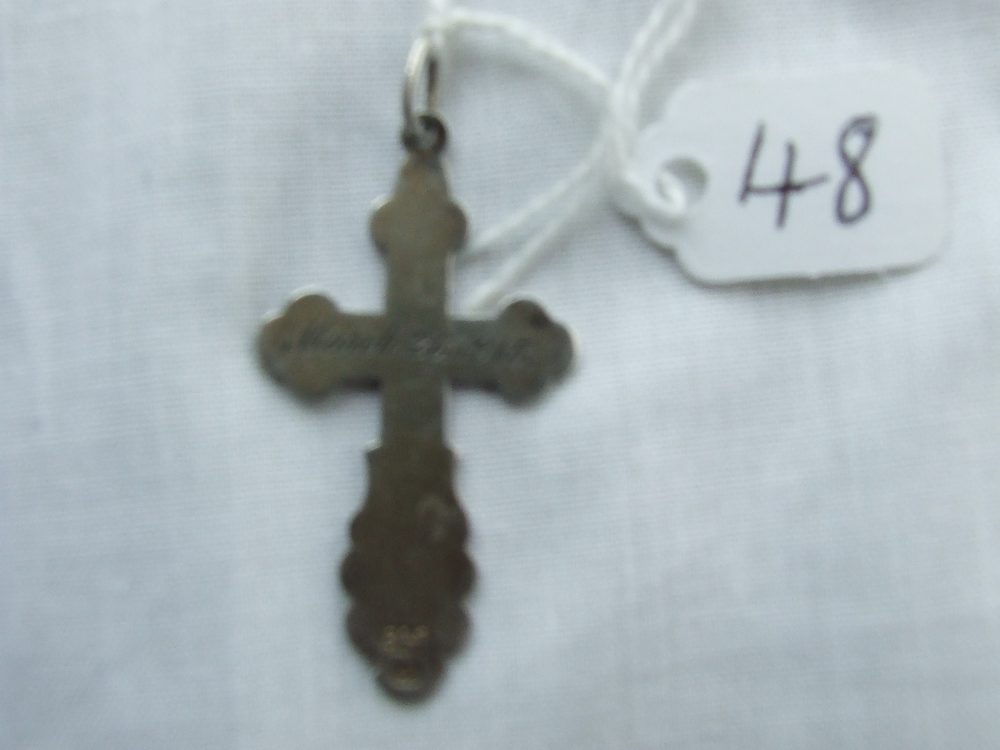 Russian silver enameled cross with Russian hallmarks to the back 42 x 22mm - Image 2 of 2