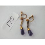 Pair amethyst & pearl gold earrings