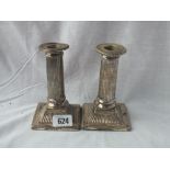 Pair of square base late Victorian candle sticks with fluted stems and bases – 5” high – London 1899