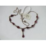 Vintage silver garnet cabochon set necklace - 7.7g inc