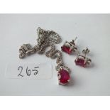 14ct white gold ruby and diamond pendant necklace & matching Earrings