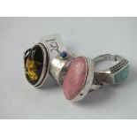 Four heavy silver stone set rings 28g inc