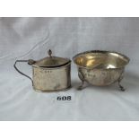 Oval boat shaped Chester mustard pot – 1897 & a sugar bowl with 3 legs – 1900