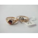9ct diamond heart ring and 9ct garnet ring 4.3g inc