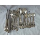 Set of cutlery with 6 dessert spoons, 6 dessert forks, 6 ice cream spoons and 6 knives with Niello