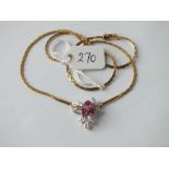 Pretty ruby and diamond cluster pendant necklace