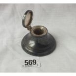 Small capstan shaped ink pot with hinged cover – 2.5” diameter B’ham 1921