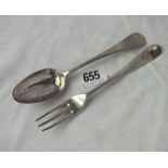 George III 3 prong fork - 1784 & a bottom marked dessert spoon 1773 - By TC?