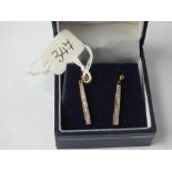 Pair 9ct & diamond drop earrings - boxed