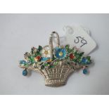 Silver & enamel flower basket brooch 10g