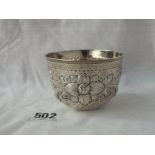 Foreign silver tumbler cup embossed with flowers – 3” diameter 51gms