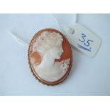 Oval carved shell cameo in 9ct oval mount