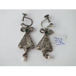 Antique silver and paste mounted ear pendants