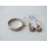 9ct mounted eternity ring and pair of 9ct paste ear pendants