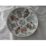 Chinese saucer dish enamelled with figures amongst texts seal mark to base 8.5” dia.