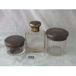 Silver gilt salt jar & 2 circular jars with glass bodies – all London 1928