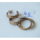 2 pairs of 9ct hoop earrings