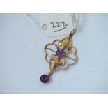 Amethyst 2 stone pendant set in gold