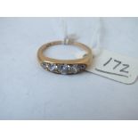 5 stone diamond half hoop ring set in 18ct gold, size K, 3.1g