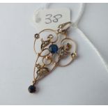 Edwardian pearl and blue stone pendant set in 9ct