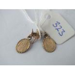 Small pair of 9ct mounted ear pendants