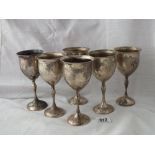 Set of 6 wine goblets engraved with vine motifs 6.5” high, 900g