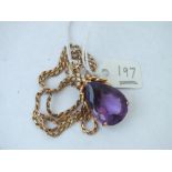 Amethyst and diamond pear shaped pendant on a 14ct neck chain 13g