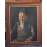 Chinese School half link portrait of seated gent 26” x 19” on canvass and indistinctly signed