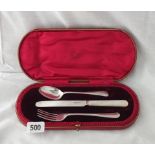 Boxed christening set of knife, fork & spoon