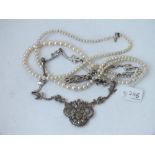 Another marcasite necklace and a 2 row pearl necklace