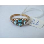 Blue stone ring with diamond shoulders set in 9ct, size P, 2.5g