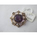 Antique amethyst and pearl brooch set in 9ct