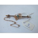 Gold (unmarked) bar brooch and turquoise inset butterfly