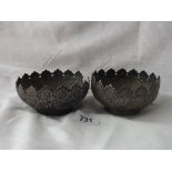 Pair of Indian bowls decorated with animals amongst foliage 4” dia. 1AF