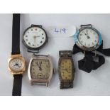 3 vintage wrist watches and 2 others