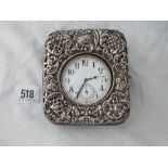 Travelling clock in embossed silver case – B’ham 1900