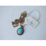 Turquoise oval pendant in 9ct with fine 9ct neck chain