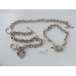 3 silver chain bracelets, 57g