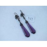 Pair of silver paste purple stone ear pendants
