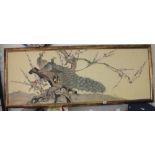 Chinese water colour of 2 exotic birds on prunes tree 18” x 54”