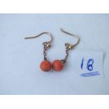 Pair of gold and coral earrings